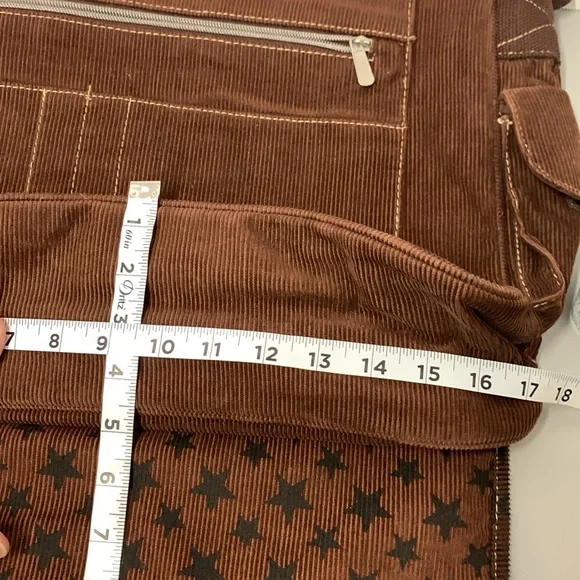 BONGO Brown Corduroy Star Pattern Messenger Bag adjustable strap - Picture 12 of 12